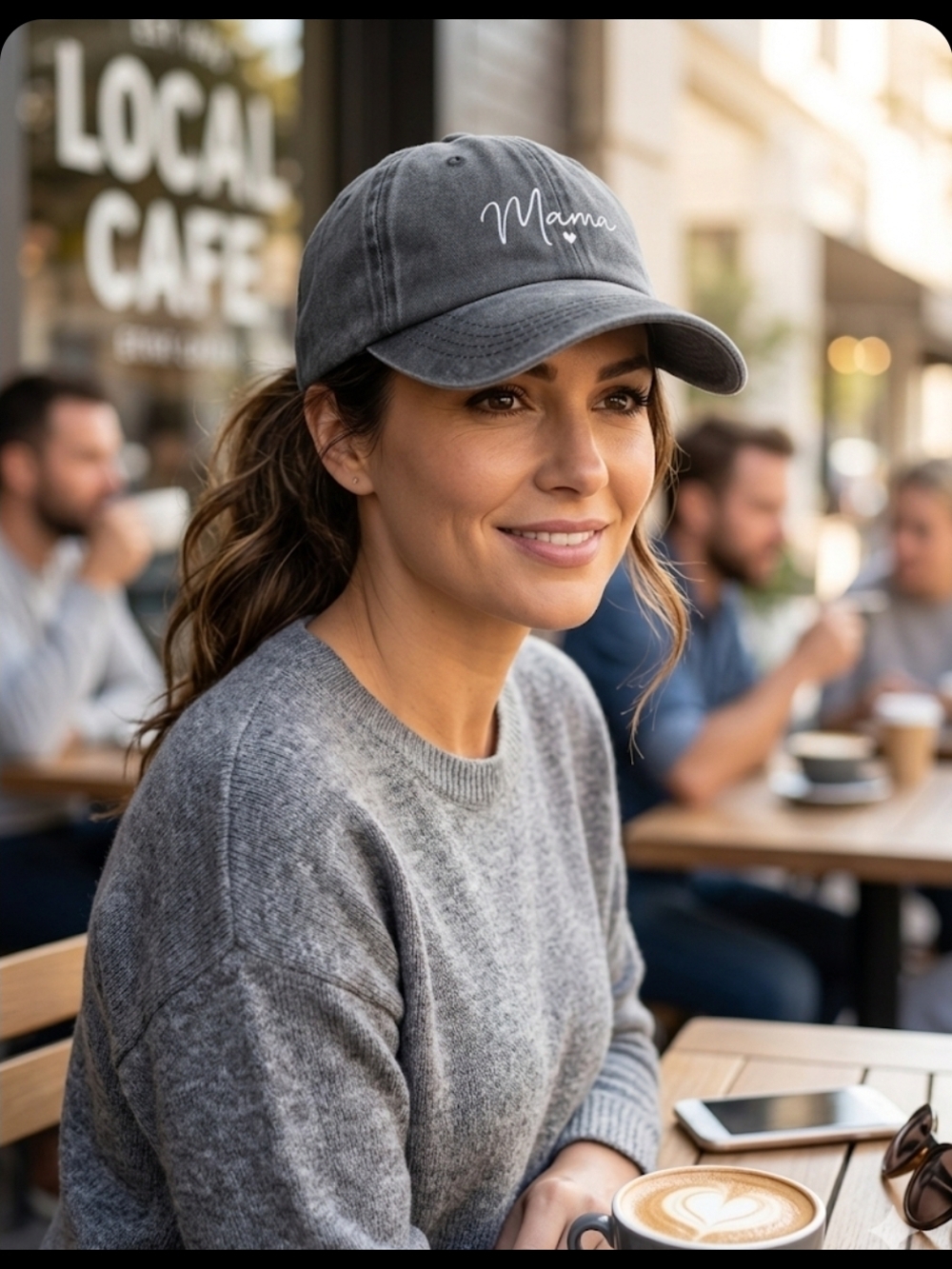 Mama Embroidered Baseball Cap in Charcoal - Women's Hat
